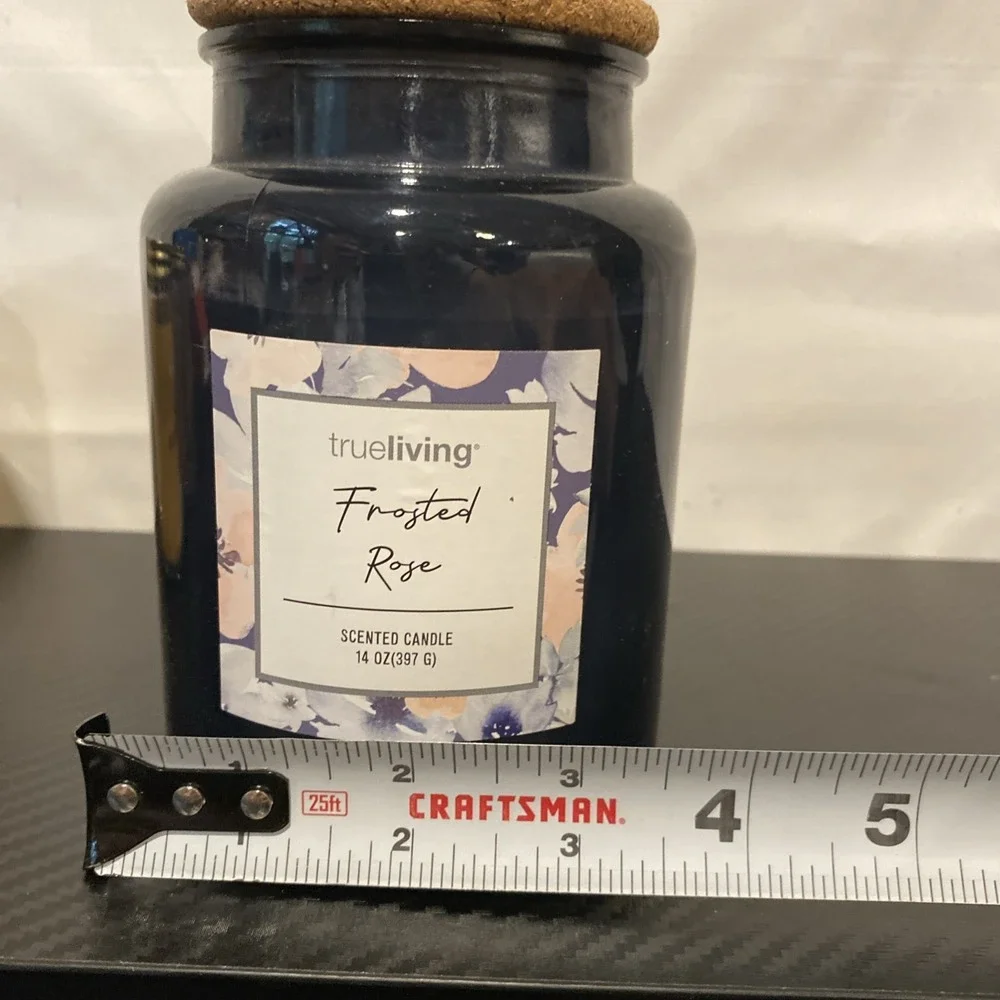Trueliving Frosted Rose Scented Candle 14 oz‎ Blue Jar